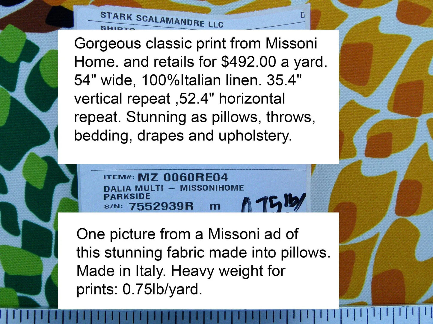 Scalamandre Dalia Multi - Missoni Home Parkside Made In Italy Printed Dalia Blossoms MSRP USD 424
