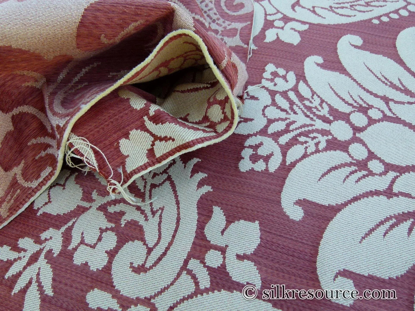 Scalamandre Layton Castle Peach Strie Cotton Damask Renaissance Classic Red MSRP USD 454/Y