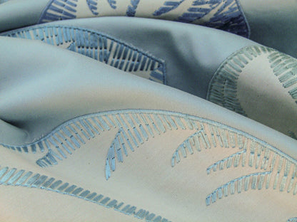 Scalamandre Palmer Aqua Applique And Embroidery Leaves Pattern Blue by Hinson MSRP USD 367/y