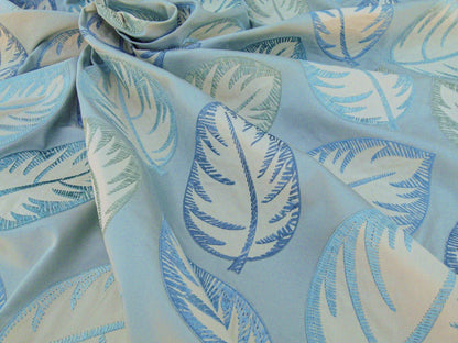 Scalamandre Palmer Aqua Applique And Embroidery Leaves Pattern Blue by Hinson MSRP USD 367/y