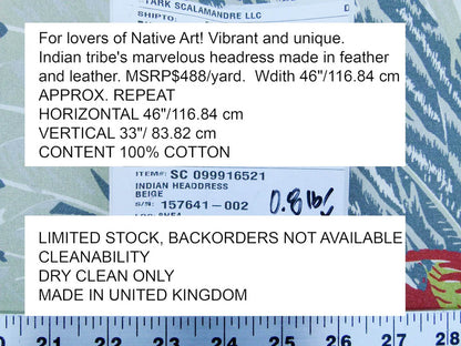 Scalamandre Indian Head Dress Beige  Indian Tribe's Head Dress Feather And Leather South West. MSRP USD 488