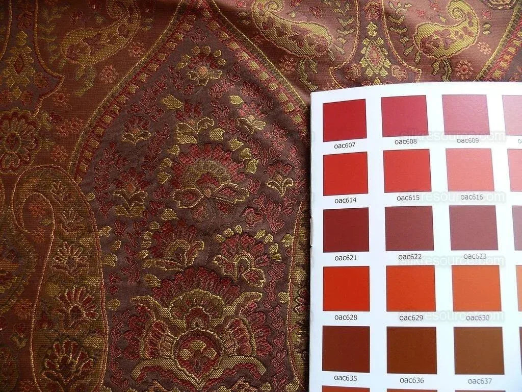 Calico Corner 100%silk Lampas Petite Cachemira Chestnut