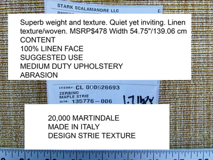 Scalamandre Zerbino Maple Strie Linen Texture Woven Yellow Gold Heavy MSRP USD 478 USD