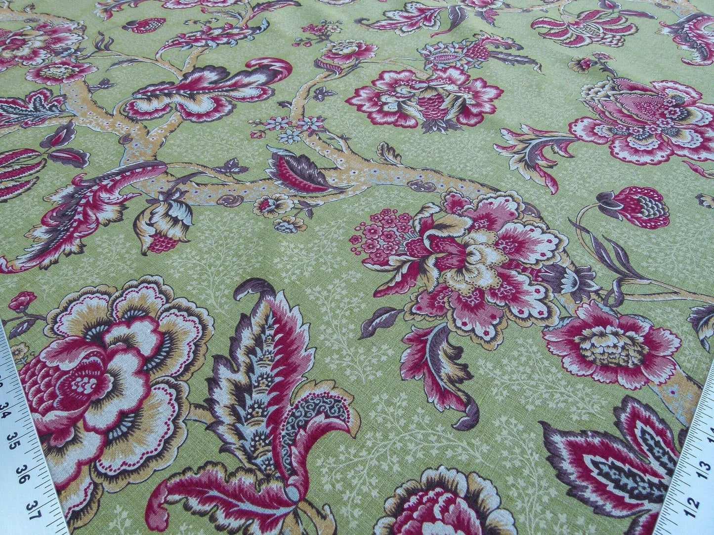 Scalamandre Old World Weavers Padma Peridot Cherry Red Green Palampore Linen 9 Screen Jacobean Print MSRP USD 296