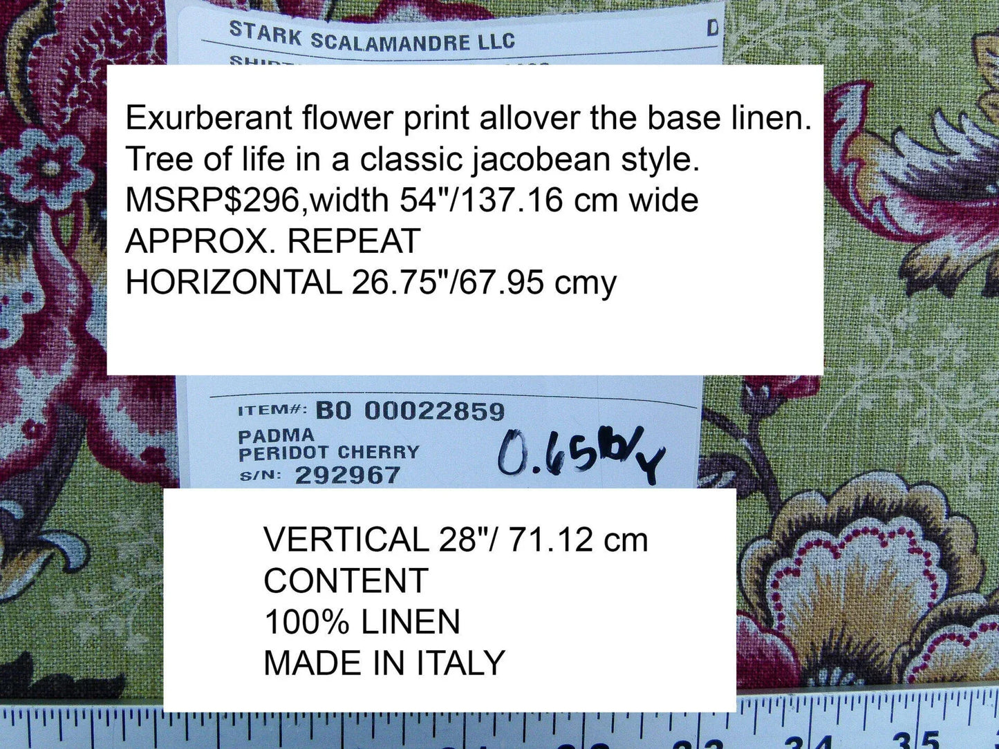 Scalamandre Old World Weavers Padma Peridot Cherry Red Green Palampore Linen 9 Screen Jacobean Print MSRP USD 296