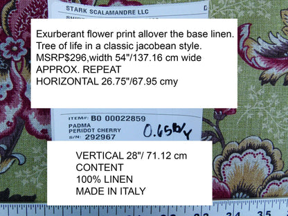 Scalamandre Old World Weavers Padma Peridot Cherry Red Green Palampore Linen 9 Screen Jacobean Print MSRP USD 296