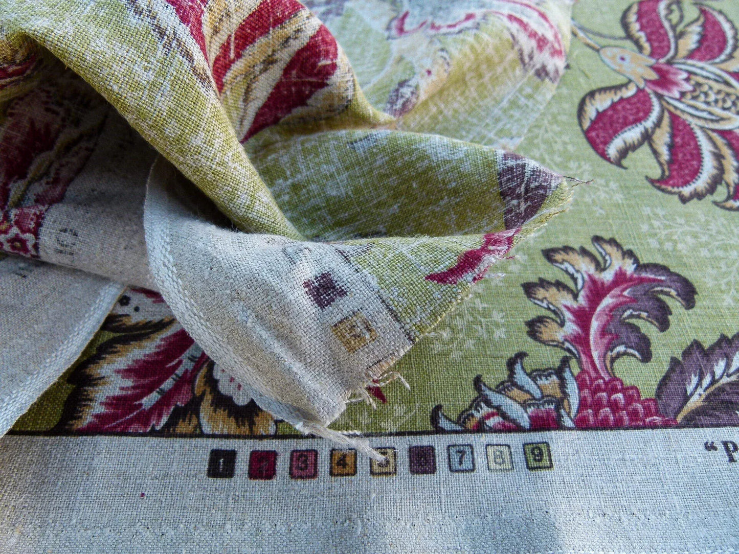 Scalamandre Old World Weavers Padma Peridot Cherry Red Green Palampore Linen 9 Screen Jacobean Print MSRP USD 296