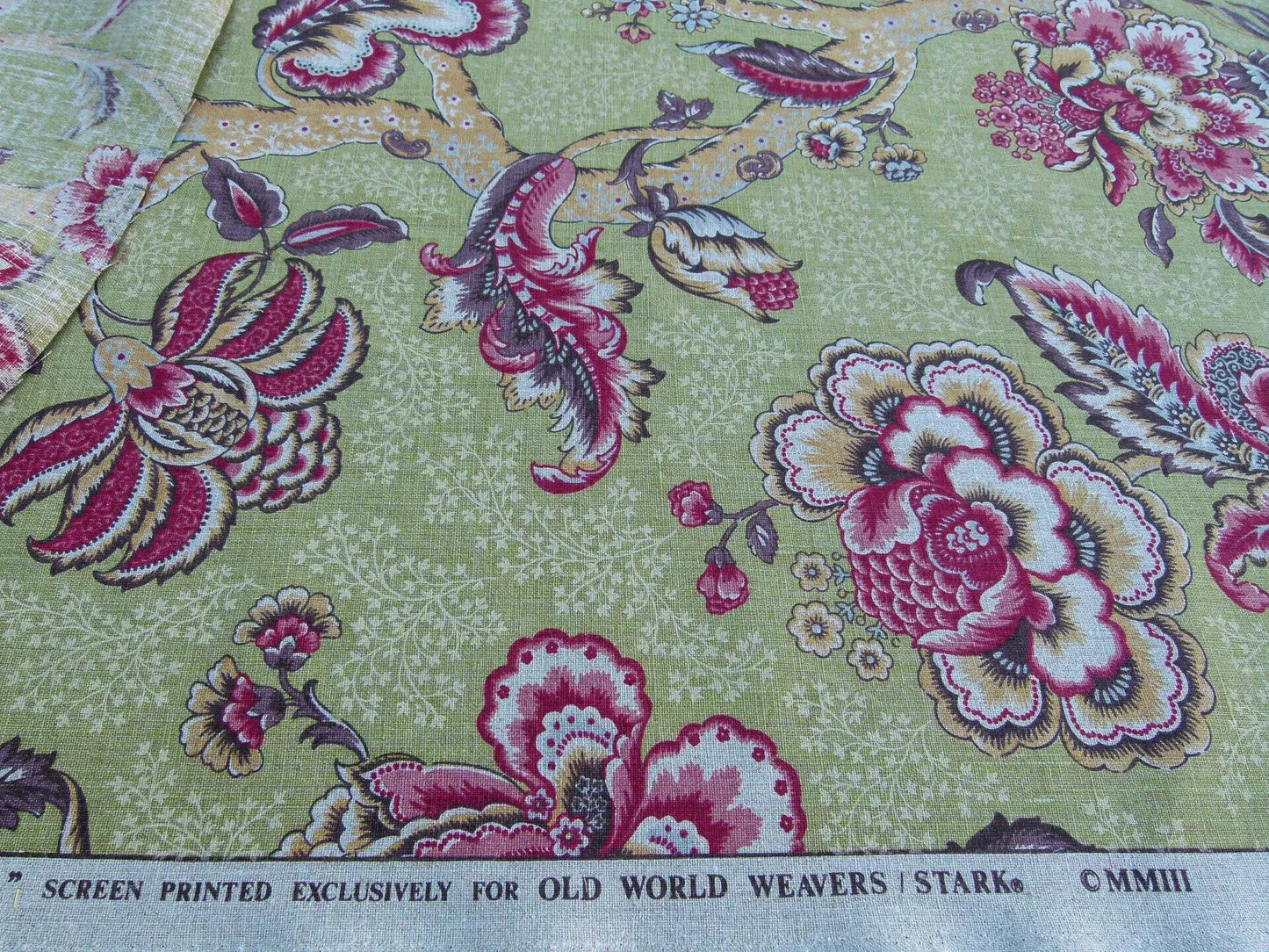 Scalamandre Old World Weavers Padma Peridot Cherry Red Green Palampore Linen 9 Screen Jacobean Print MSRP USD 296