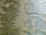 by yard 100% Silk Lampas Magnolia "canal" Blue Gold