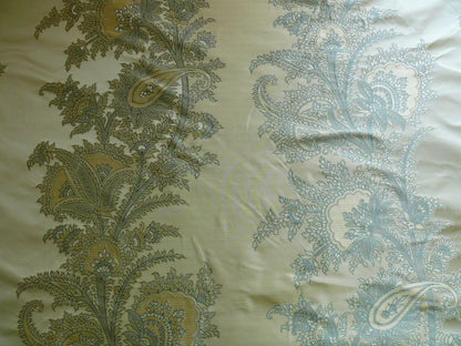 by yard 100% Silk Lampas Magnolia "canal" Blue Gold