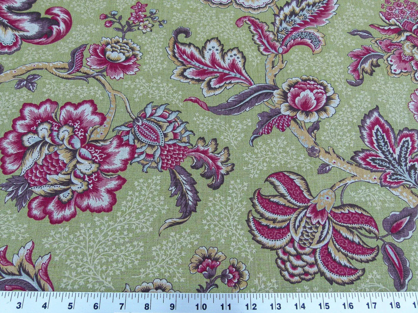 Scalamandre Old World Weavers Padma Peridot Cherry Red Green Palampore Linen 9 Screen Jacobean Print MSRP USD 296