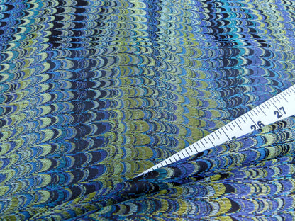 Scalamandre Ebru Silk Weave Peacock Marbled Paper Silk Jacquard Texture Blue Black Olive Green MSRP USD 424