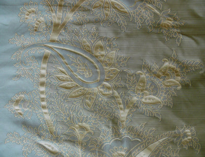 by yard 100% Silk Lampas Magnolia "canal" Blue Gold
