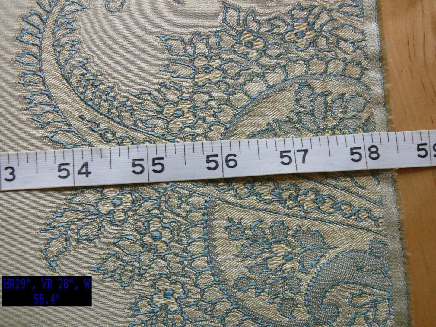 by yard 100% Silk Lampas Magnolia "canal" Blue Gold