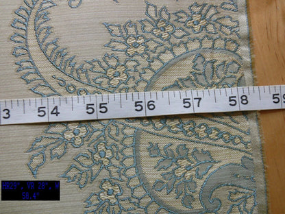 by yard 100% Silk Lampas Magnolia "canal" Blue Gold