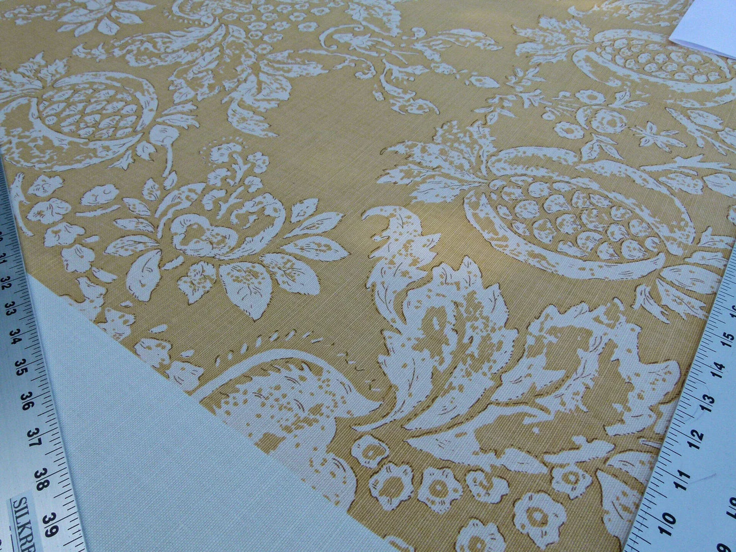 Scalamandre Padua Deep Yellow/ecru Classic Pomegranates Hand Printed Linen in U.S. MSRP USD 174/y