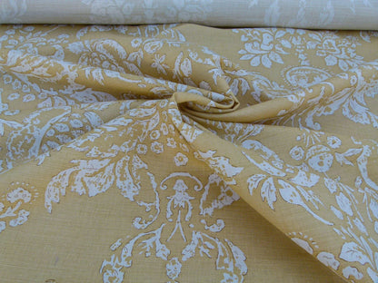 Scalamandre Padua Deep Yellow/ecru Classic Pomegranates Hand Printed Linen in U.S. MSRP USD 174/y