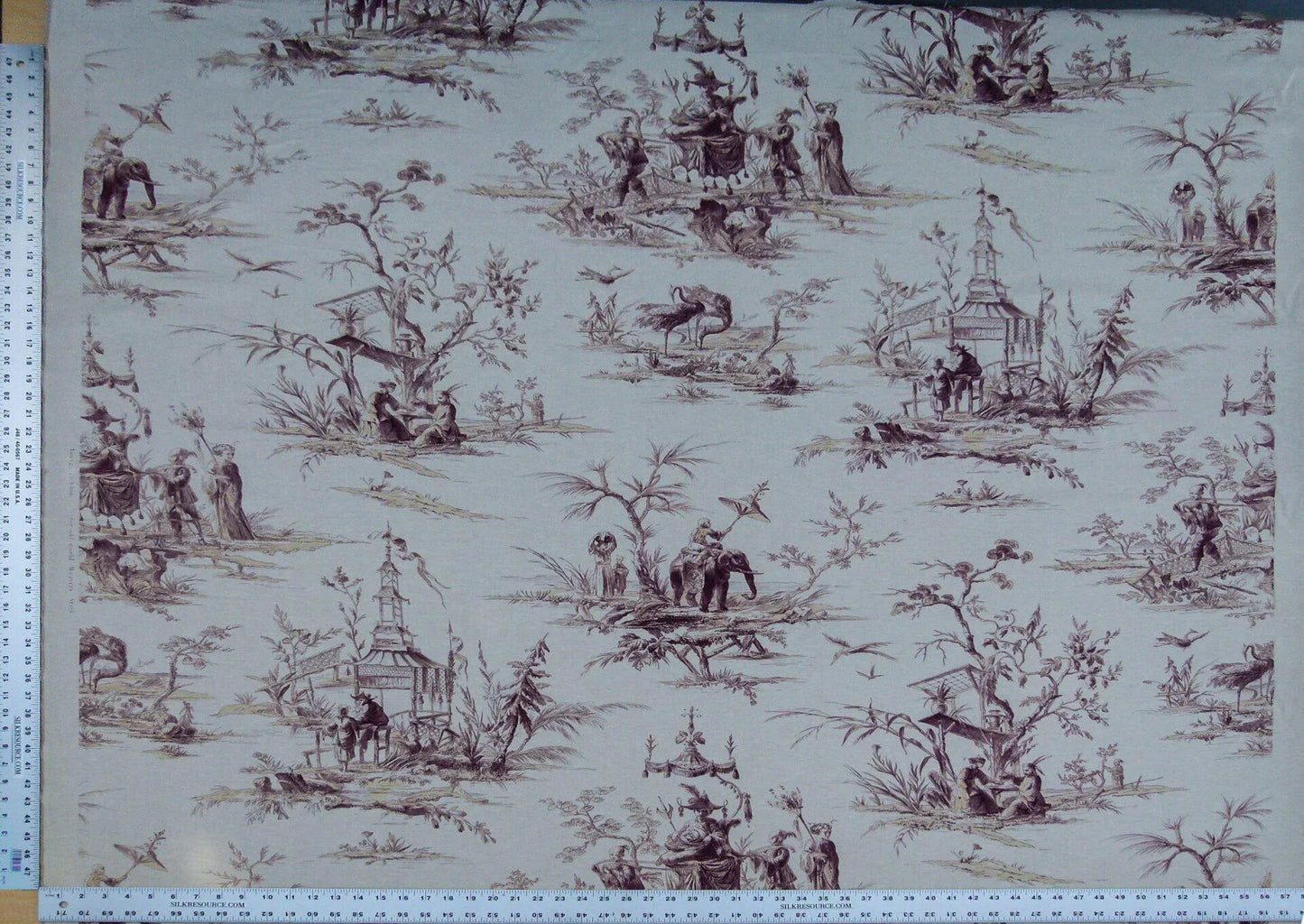 Scalamandre Voyage En Chine Print Mauve Chinoiserie Asian Garden Elephant Brown Beige MSRP USD 388