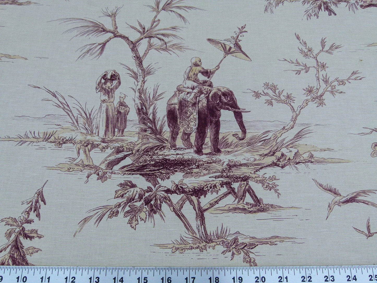 Scalamandre Voyage En Chine Print Mauve Chinoiserie Asian Garden Elephant Brown Beige MSRP USD 388