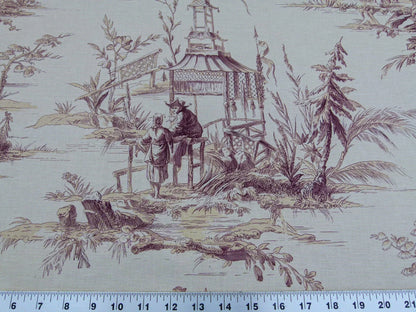 Scalamandre Voyage En Chine Print Mauve Chinoiserie Asian Garden Elephant Brown Beige MSRP USD 388