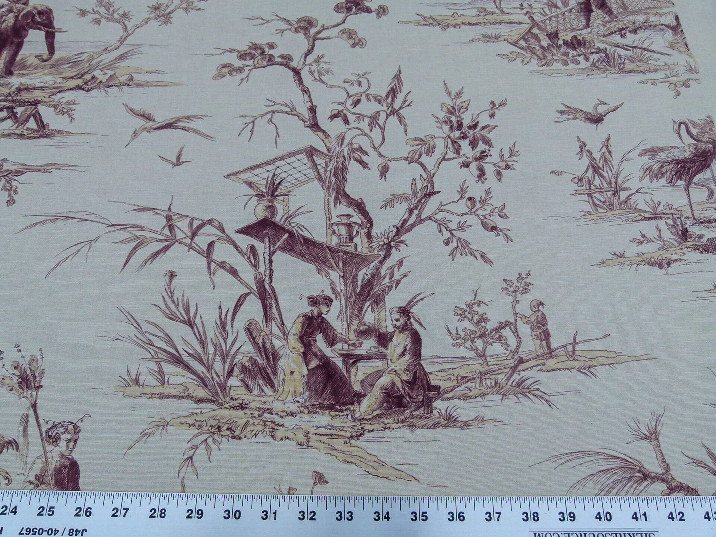 Scalamandre Voyage En Chine Print Mauve Chinoiserie Asian Garden Elephant Brown Beige MSRP USD 388