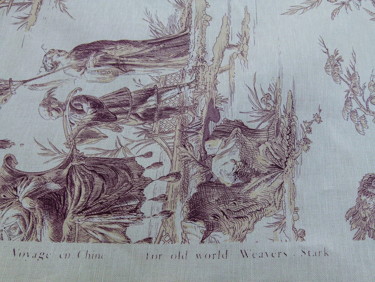 Scalamandre Voyage En Chine Print Mauve Chinoiserie Asian Garden Elephant Brown Beige MSRP USD 388