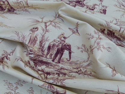 Scalamandre Voyage En Chine Print Mauve Chinoiserie Asian Garden Elephant Brown Beige MSRP USD 388