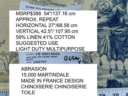 Scalamandre Voyage En Chine Print Bleu Chinoiserie Asian Garden Elephant Blue Beige MSRP USD 388/y