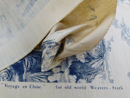 Scalamandre Voyage En Chine Print Bleu Chinoiserie Asian Garden Elephant Blue Beige MSRP USD 388/y