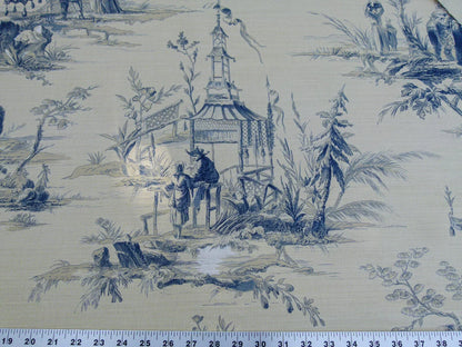Scalamandre Voyage En Chine Print Bleu Chinoiserie Asian Garden Elephant Blue Beige MSRP USD 388/y