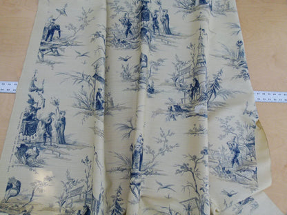 Scalamandre Voyage En Chine Print Bleu Chinoiserie Asian Garden Elephant Blue Beige MSRP USD 388/y