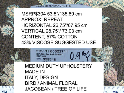 Scalamandre Siracusa Tapestry Brown Floral Jacobean MSRP USD 304