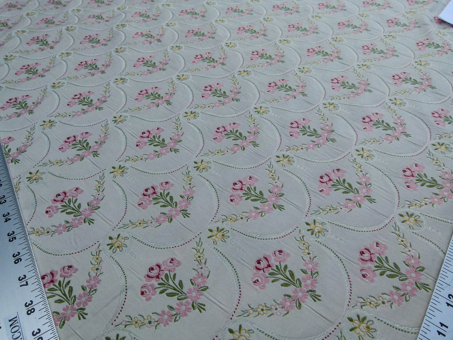 Scalamandre Pompadour Silk Lampas Multi On Beige Floral Pink Green Mustard Pearl French Court MSRP USD 476