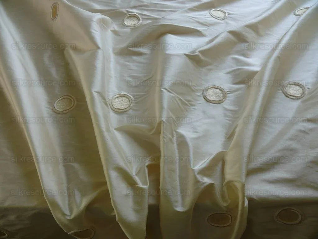 100% Silk Dupioni Chenille Embroidery White "moon"