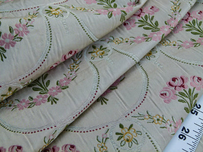 Scalamandre Pompadour Silk Lampas Multi On Beige Floral Pink Green Mustard Pearl French Court MSRP USD 476