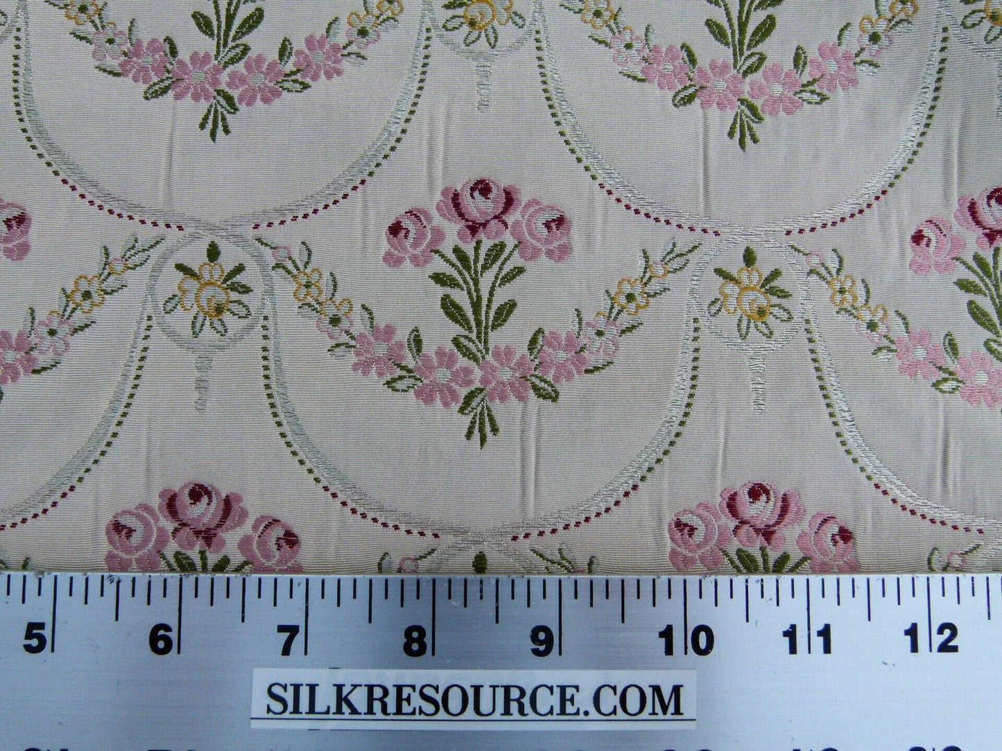 Scalamandre Pompadour Silk Lampas Multi On Beige Floral Pink Green Mustard Pearl French Court MSRP USD 476