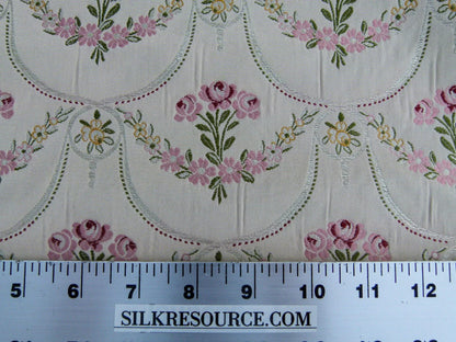 Scalamandre Pompadour Silk Lampas Multi On Beige Floral Pink Green Mustard Pearl French Court MSRP USD 476