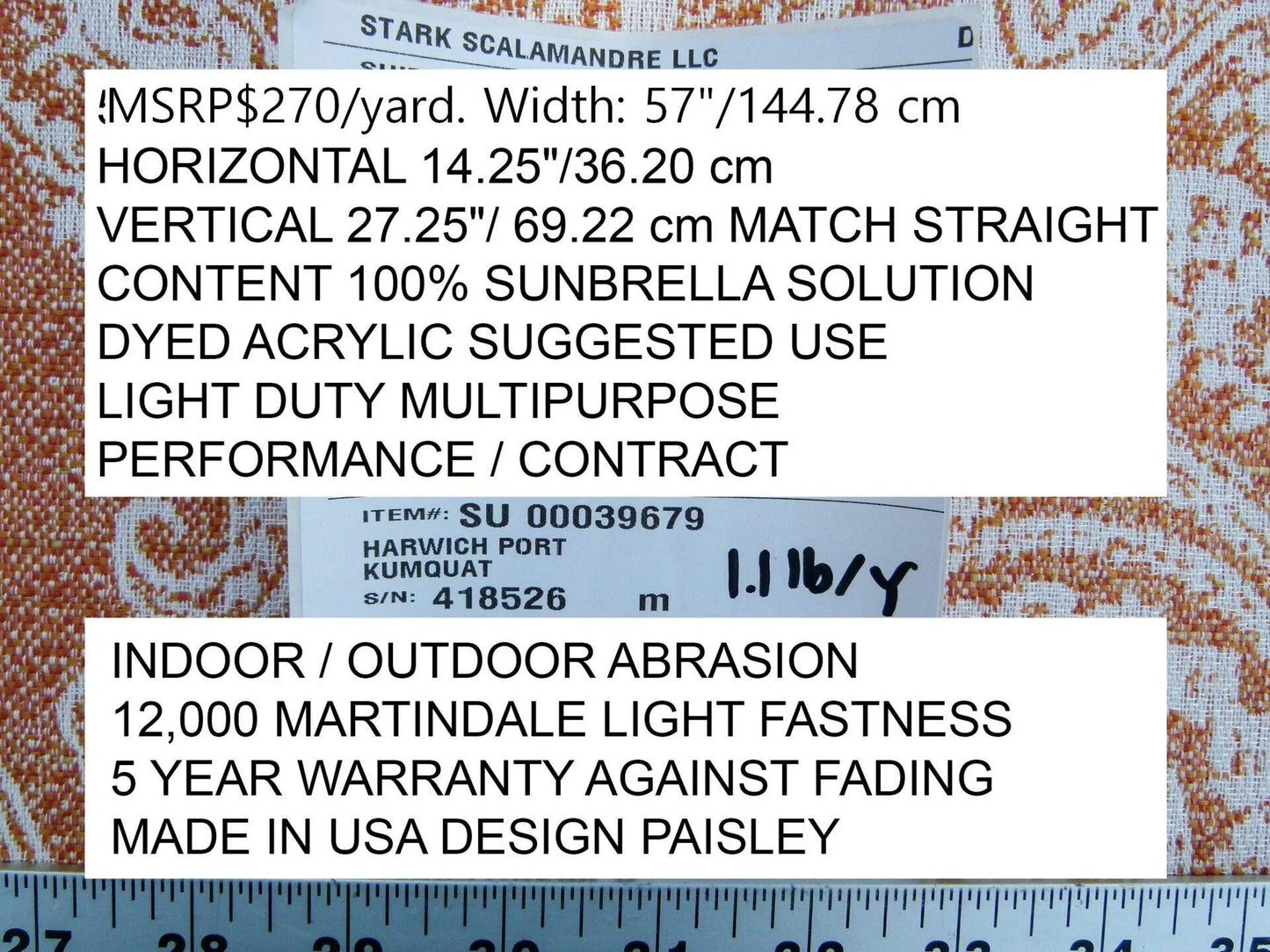 Scalamandre Harwich Port Kumquat  Outdoor Classic Damask Old World Weavers Orange &amp; White MSRP USD 270/Y