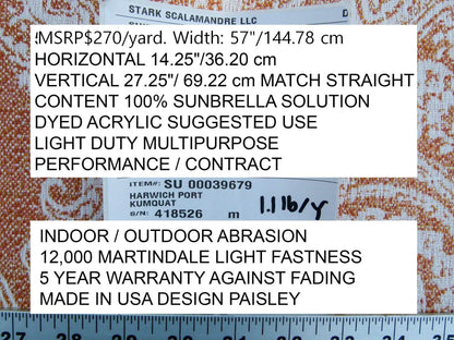 Scalamandre Harwich Port Kumquat  Outdoor Classic Damask Old World Weavers Orange &amp; White MSRP USD 270/Y