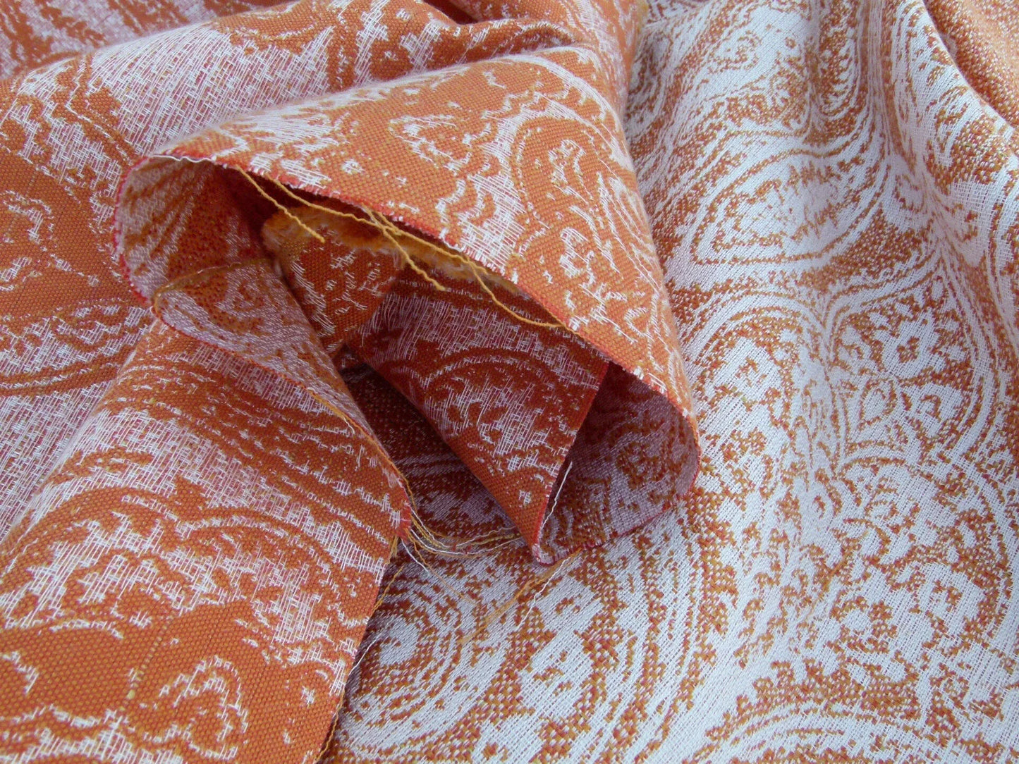 Scalamandre Harwich Port Kumquat  Outdoor Classic Damask Old World Weavers Orange &amp; White MSRP USD 270/Y