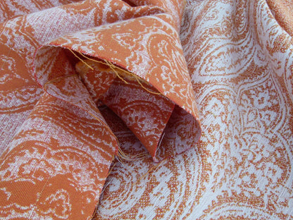 Scalamandre Harwich Port Kumquat  Outdoor Classic Damask Old World Weavers Orange &amp; White MSRP USD 270/Y