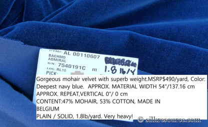 1.1Y Scalamandre Bachmo Admiral Deep Navy Blue Mohair Velvet Lush! MSRP USD 490/Y Minor Defect
