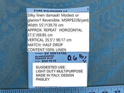Scalamandre Old World Weavers  Blanchisserie Powder Blue Linen Paisley Jacquards Woven MSRP USD 228/y