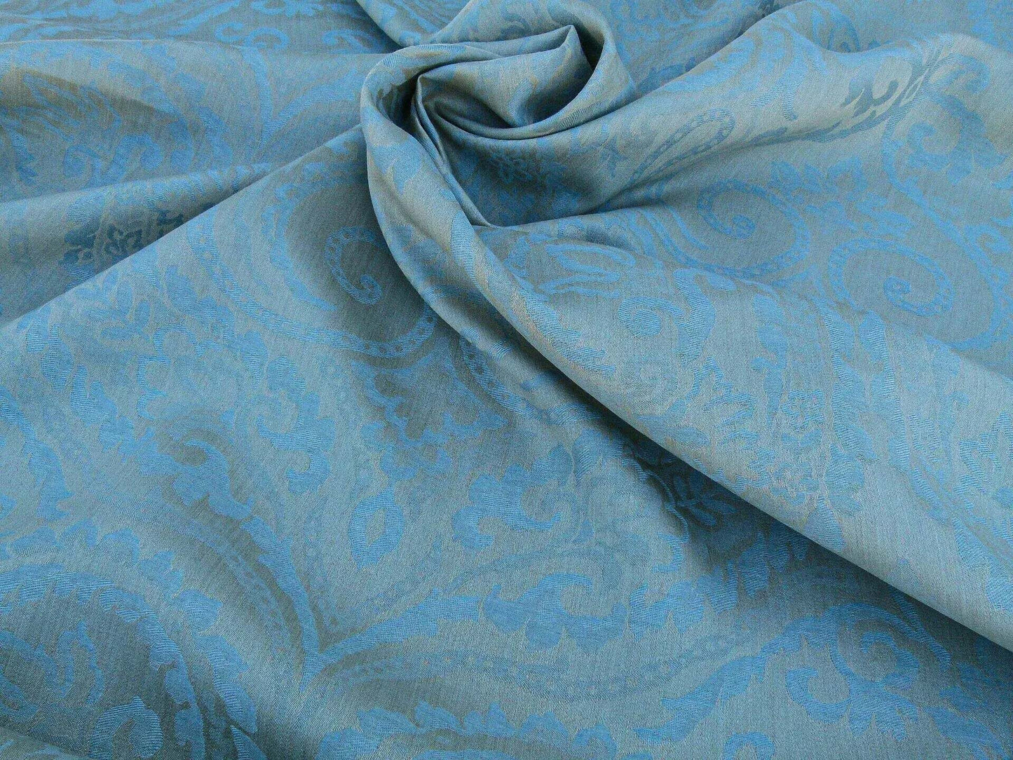 Scalamandre Old World Weavers  Blanchisserie Powder Blue Linen Paisley Jacquards Woven MSRP USD 228/y
