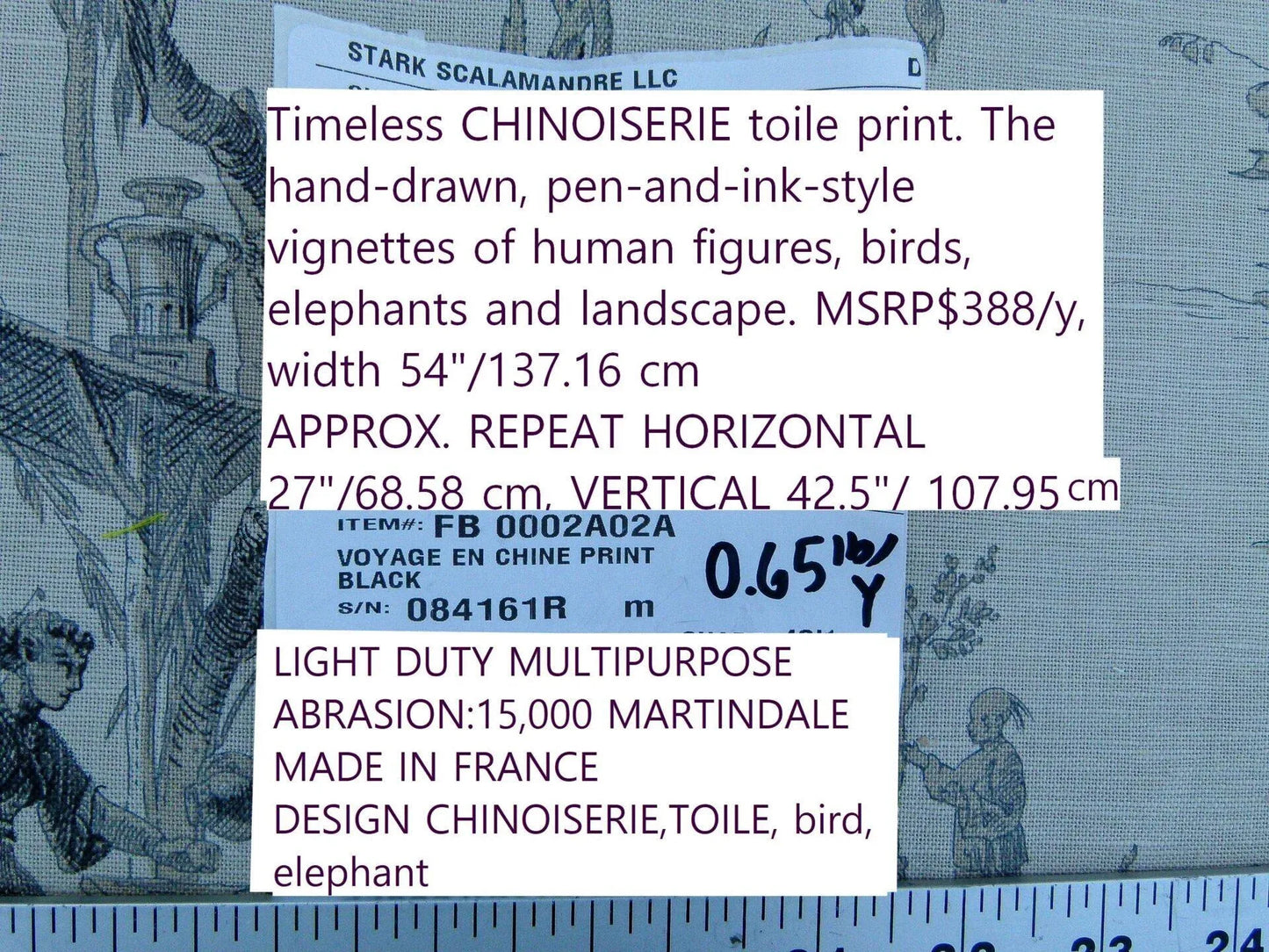 Scalamandre Voyage En Chine Print Black Chinoiserie Asian Garden Elephant MSRP USD 388/yd