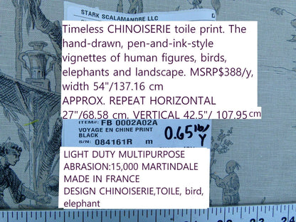Scalamandre Voyage En Chine Print Black Chinoiserie Asian Garden Elephant MSRP USD 388/yd