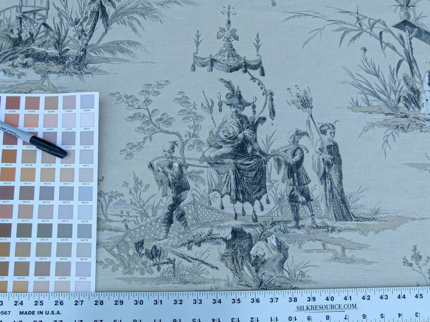 Scalamandre Voyage En Chine Print Black Chinoiserie Asian Garden Elephant MSRP USD 388/yd