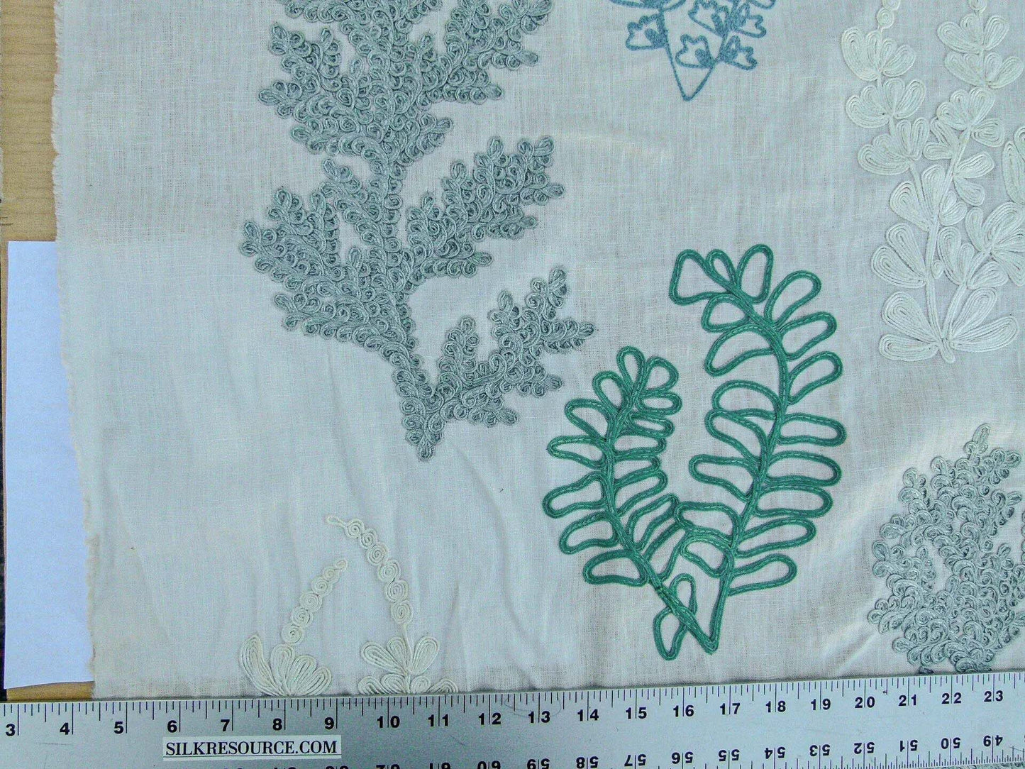 Scalamandre Harbor Aqua Seaweeds Ocean Plants Embroidery Blue White Green MSRP USD 288