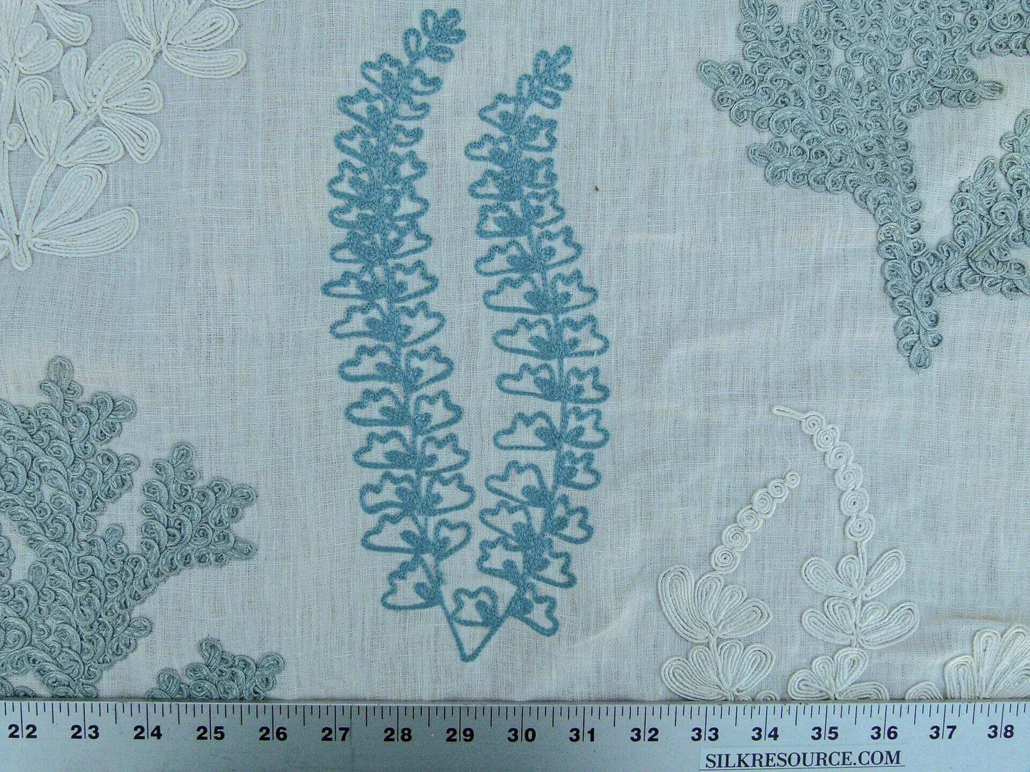 Scalamandre Harbor Aqua Seaweeds Ocean Plants Embroidery Blue White Green MSRP USD 288