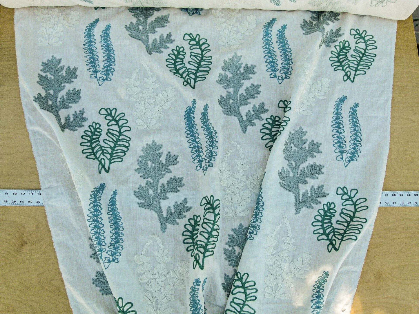 Scalamandre Harbor Aqua Seaweeds Ocean Plants Embroidery Blue White Green MSRP USD 288